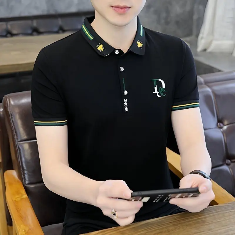 Summer POLO New Men's Youth Turn-down Collar Men's Short Sleeve Half Sleeve Casual Trendy Versatile T-shirt non-woven fabric Sugar Skull Performance Polo Shirt polo  cordova