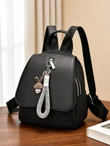 Women's PU Leather Backpack, Elegant Design Colorblock Print Bag, Large Capacity Travel Commute Shoulder Bag, All Season Fashion Accessory, Travel Backpacks