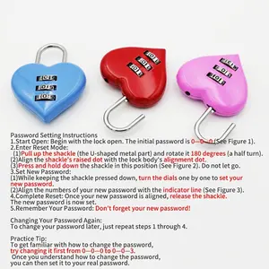 Heart-shaped password lock, heart-shaped wedding love password lock, small lock for car frame, helmet, gym and locker, three-digit password lock, Combination Padlock, zinc alloy material, Padlock