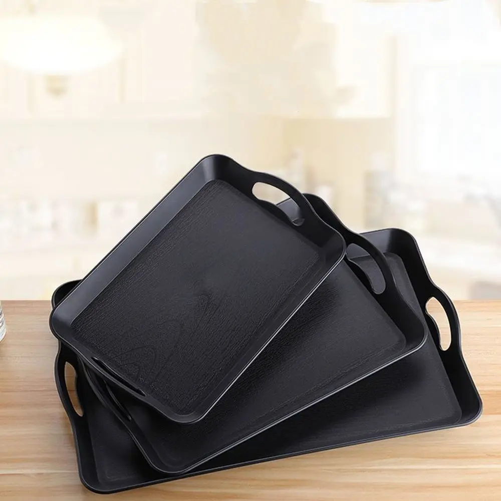 1pc Serving Trays with Handles Trays for Eating Multi Purpose Sturdy Plastic Tray Rectangular Anti Skid Stylish Decorative Food Tray for Restaurant Breakfast Countertop Party Kitchen Plastic Serving Platters
