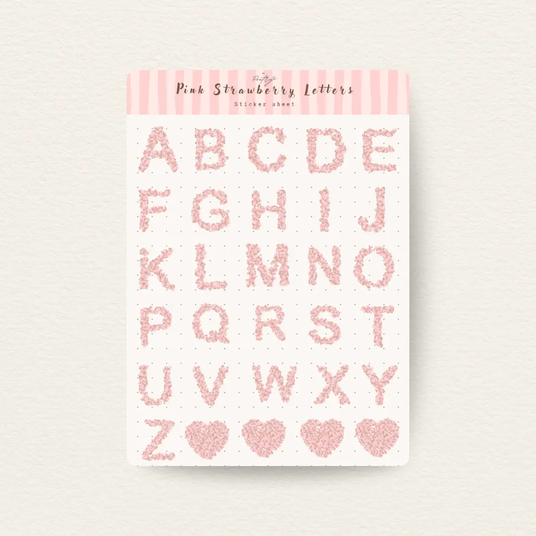 Pink Strawberry Letters Sticker Sheet