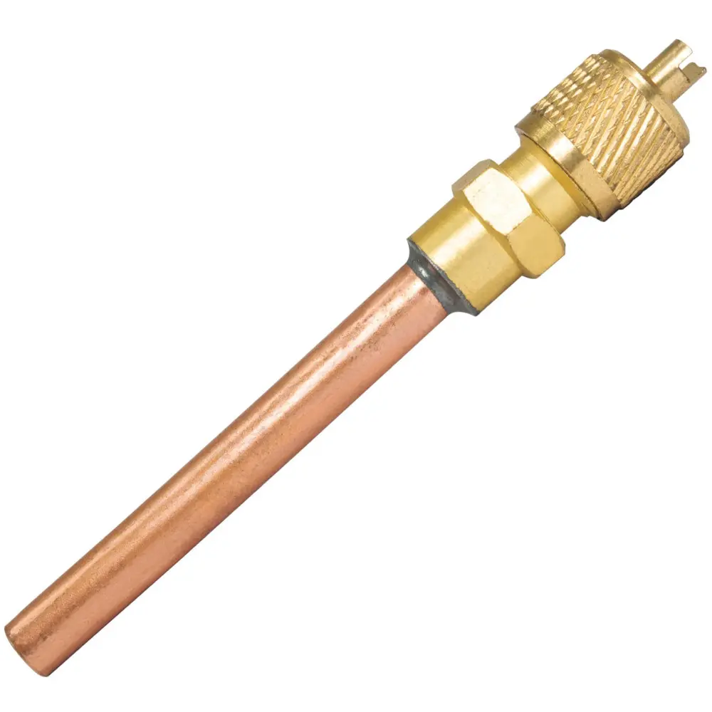 Appli Parts APVS-14142 1/4 in SAE Access Schrader Valve x 1/4 ODF x 2 in Copper Stem with Valve Core and Cap with gasket and core remover for AC and refrigeration systems