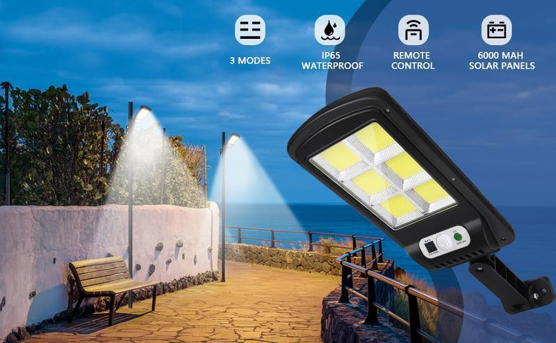 【summervibes】Solar Street Light Outdoor 6500 Lumens 3 Modes LED Motion Sensor Security Wall Lamp for Garden Yard Porch Decor IP65 Waterproof Remote Control 2/4 Pack
