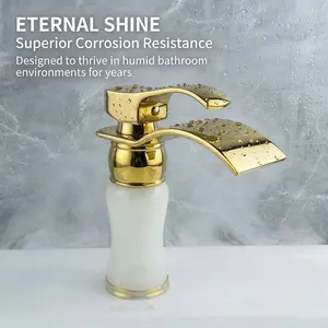 Faux Jade Waterfall Basin Faucet, Single Handle Cold Hot Dual Control, Adjustable Flow Control, European Luxury Bathroom Sink Tap, G1/2 Thread Interface