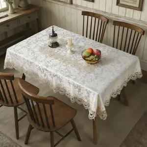 Rectangular Polyester Embroidered Tablecloth, Anti-Oil and Stain Resistant, Protects Surface, Ideal for Holiday Gifts and Daily Decor, Rectangle Tablecloth