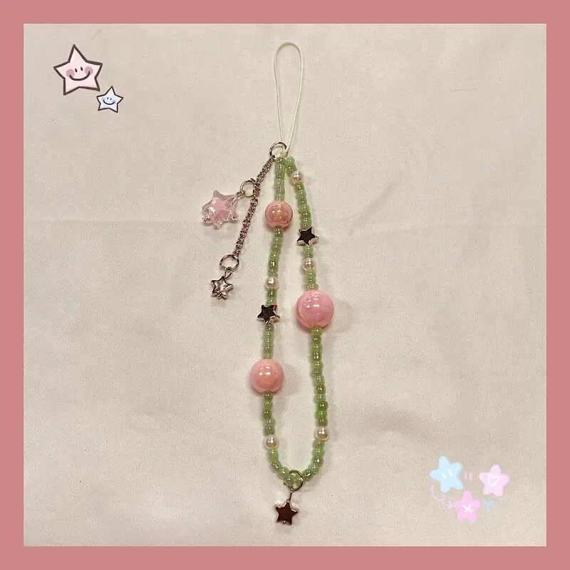 Summer Grass Green Star Beads Anti-Lost Lanyard - DIY Chain for Smartphones, CCD Camera Pendants, Mobile Phone Cases | Cellphone Accessory for Smartphone Users with DIY Chain Styling, Electronics Add-on