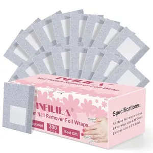 INFILILA Nail Foil 300PCS Foil Nail Wraps Gel Nail Polish Remover, Soak Off Gel Remover with Larger Cotton Pad for Removing Nail Polish at Home