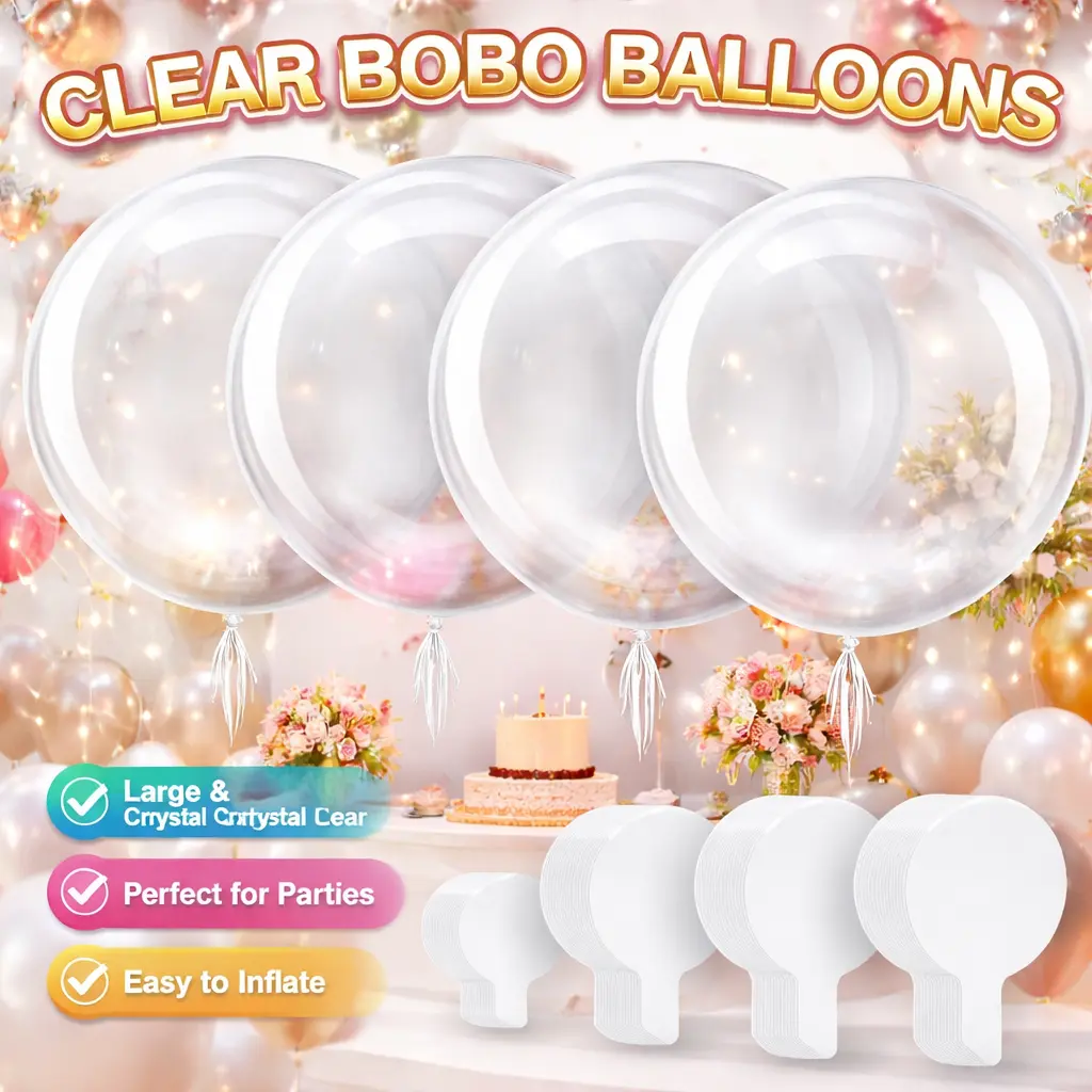 40 Pack Clear Bobo Balloons – 4 Sizes (12-24 Inch) for Stuffing & Decor – Valentine's, Christmas, Wedding, Birthday Party Supplies – Transparent Bubble Balloons for DIY Creative Decor