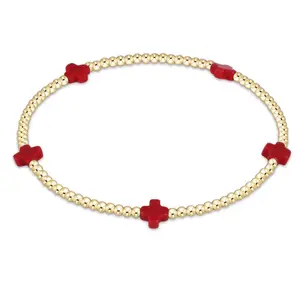 ENEWTON SIGNATURE CROSS SMALL GOLD PATTERN 2 MM BEAD BRACELET