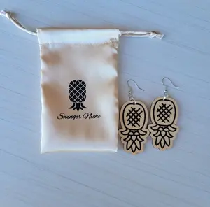 Wood Upside Down Pineapple Earrings, Laser Pineapple Earrings with a Natural Finish, Jewelry Bag Included