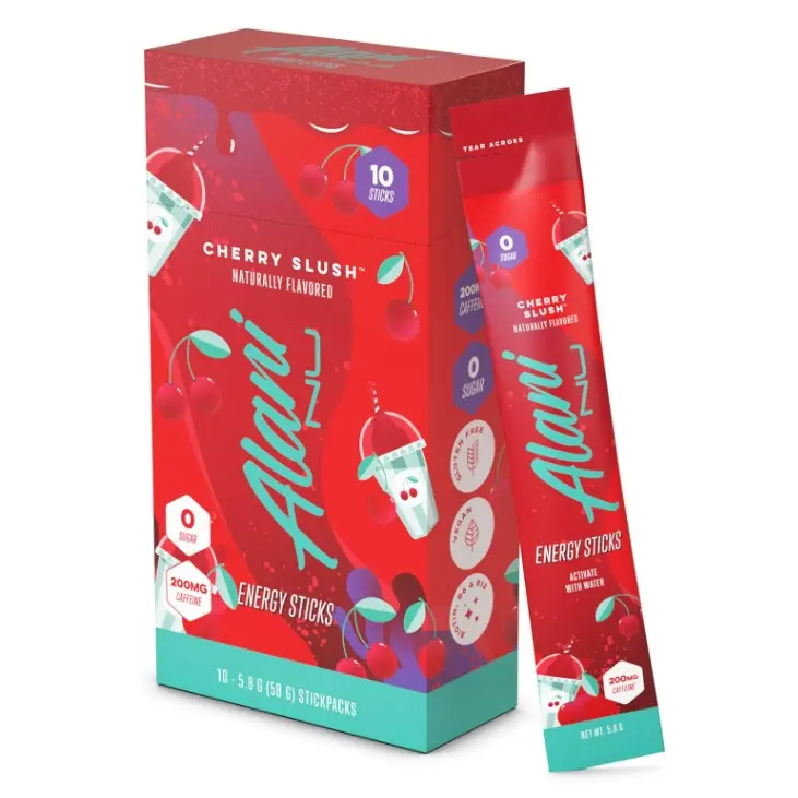 Alani Nu Cherry Slush Energy Sticks | Energy Drink Powder | 200mg Caffeine | Pre Workout Performance with Antioxidants | On-The-Go Drink Mix | Biotin, B Vitamins | Zero Sugar | 5 Calories | 10 Pack