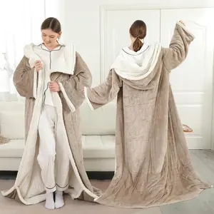Wearable Electric Throw Heated Blanket with Foot Pocket, 6 Heating Levels and 1-4H Auto Off, Heated Hoodie for Women for Mom Grandma 50"×70" Light Beige