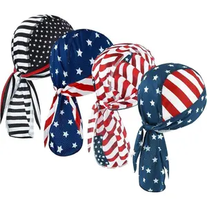 4 Pack Do Rag Skull Cap Head Wrap Men Motorcycle Cycling Outdoor Sports Headwear Breathable Sweat Wicking Helmet Liner Stretch Fit