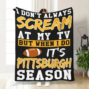 Pittsburgh Team Themed Flannel Blanket |   Multicolor Polyester Fiber |   All-season comfort level |   Machine washable |   Very suitable for sofas, beds, offices, and travel |   The perfect gift for sports fans, sports enthusiast gift |   Vintage Style B