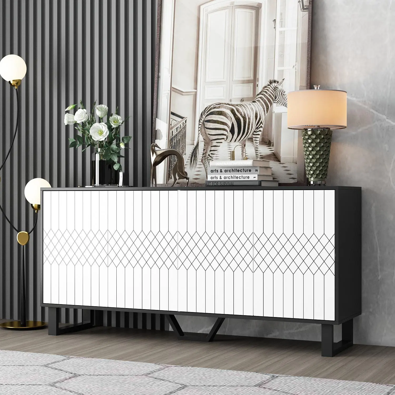 FUFU&GAGA 63"W Wooden Buffet Sideboard Storage Cabinet
