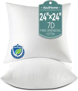 AzulHome 24x24 Pillow Inserts Down Alternative Set of 2 Firm and Fluffy Decorative Square Pillows for Couch Bed Sofa with Soft Cotton Cover White Cushion Hypoallergenic
