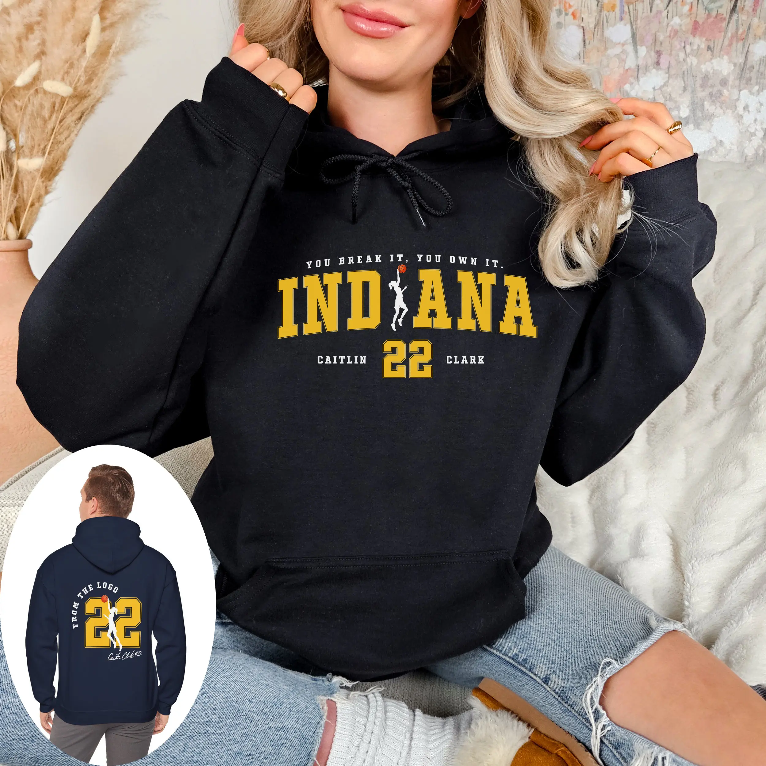 2Sides Vintage Retro Basketball T-Shirt - Indiana Women's Unisex Cotton Fit Womenswear Top - Streetwear, Comfort
