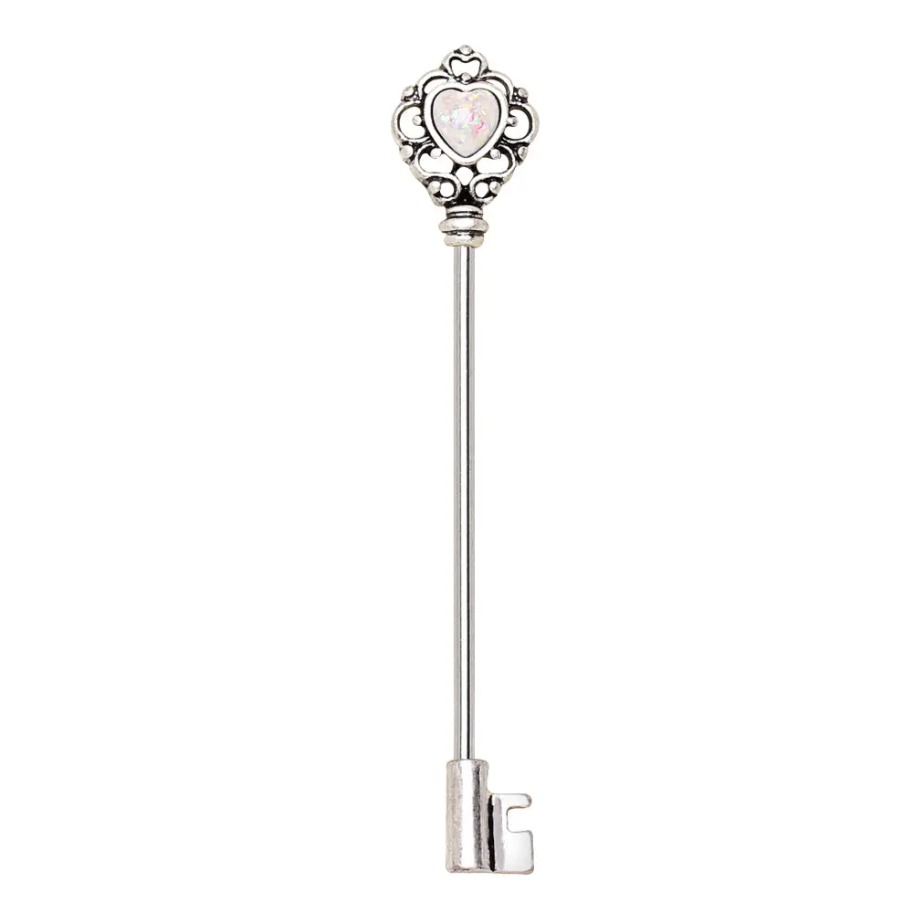 Antique Victorian Heart Key with Inset Synthetic Opal Industrial Barbell - Stainless Steel