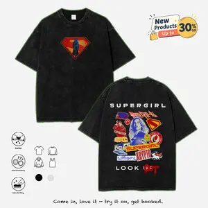 Women's Supergirl Movie 2026  Vintage Washed Graphic Tee - Retro Oversized Cotton Fabric Streetwear, Unisex Casual Superhero Fan T-Shirt