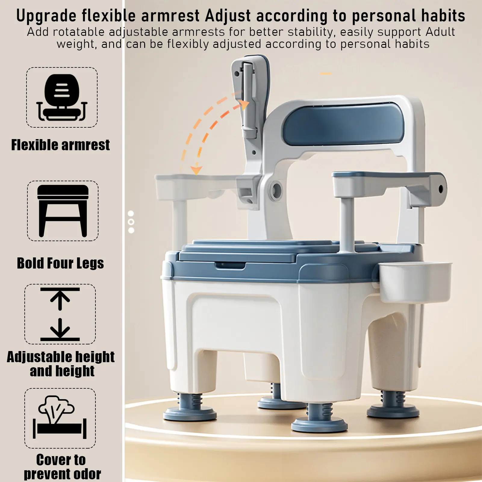 Bedside Commode, Adult Portable Toilet, Toilet Chair Seat with Handles, Height Adjustable Mobile Portable Toilet, Adult Potty Chair Load 882lb for Seniors Disabilities Elderly & Others