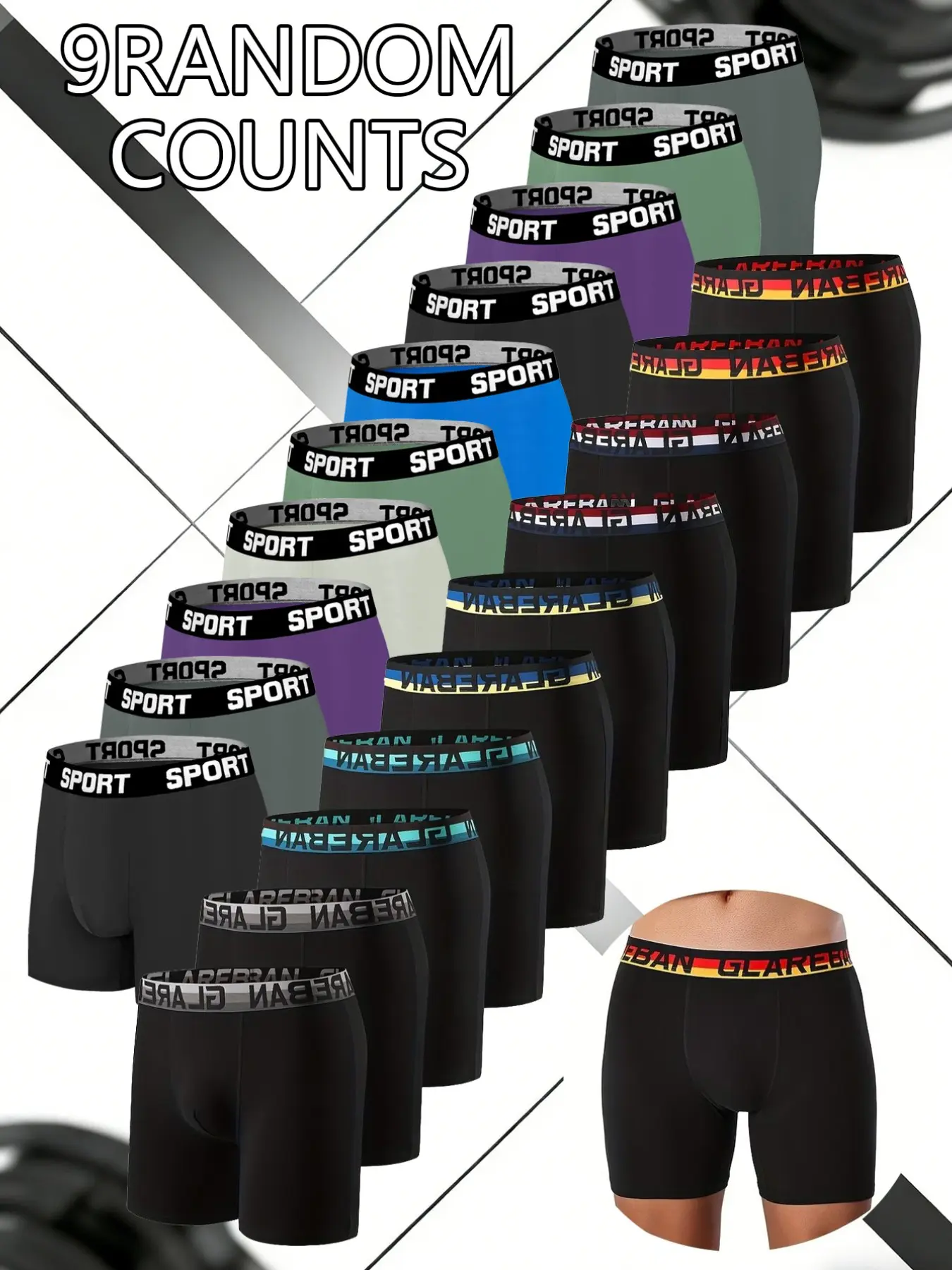 9 pcs men's slim fit Long flat cornered underwear, Soft stretch briefs, Soft, lightweight, elastic waistband, suitable for Four Seasons sports, daily casual wear, and outdoor activities, Elastic knit underwear