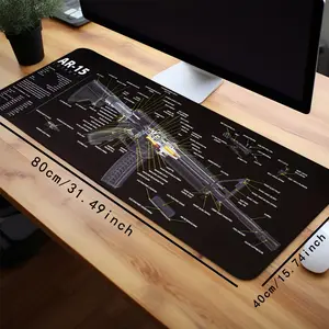 Black Gun Design Mouse Pad Cool Rifle Desk Mat Extended XL MousePads Office Desk Accessories- Multicolor Non-Slip Stitched Edge Computer Mat For Desk 35.4x15.7 Inches Rubber Base Keyboard Pad