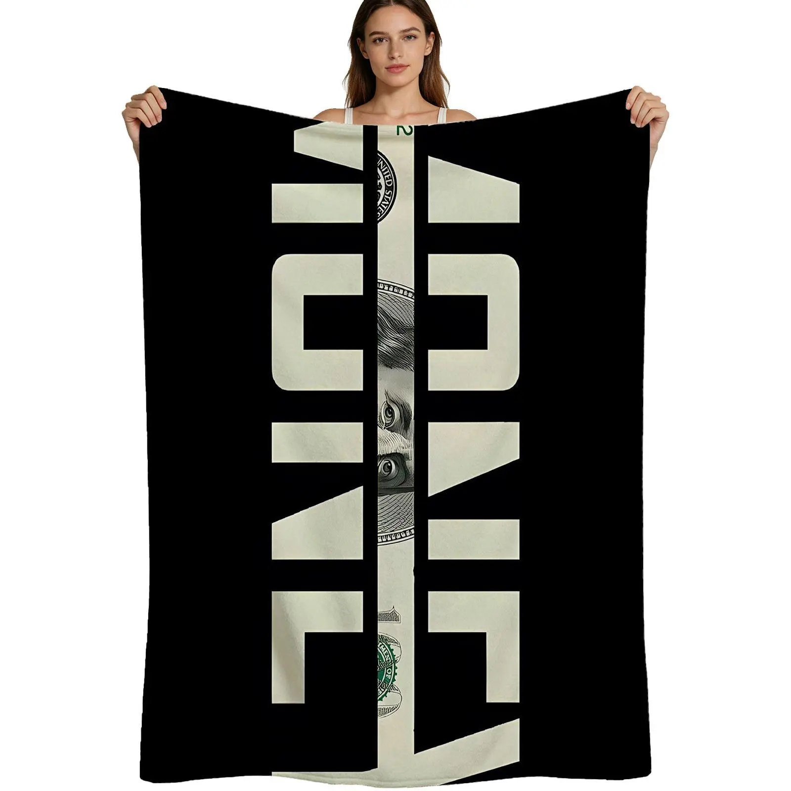Modern Minimalist, Warm Flannel Blanket, Money Dollar Bill Graphic Design, Soft Plush Fleece Fabric, For Men Women Home Sofa Bed Couch, 4 Sizes Available Single Pack