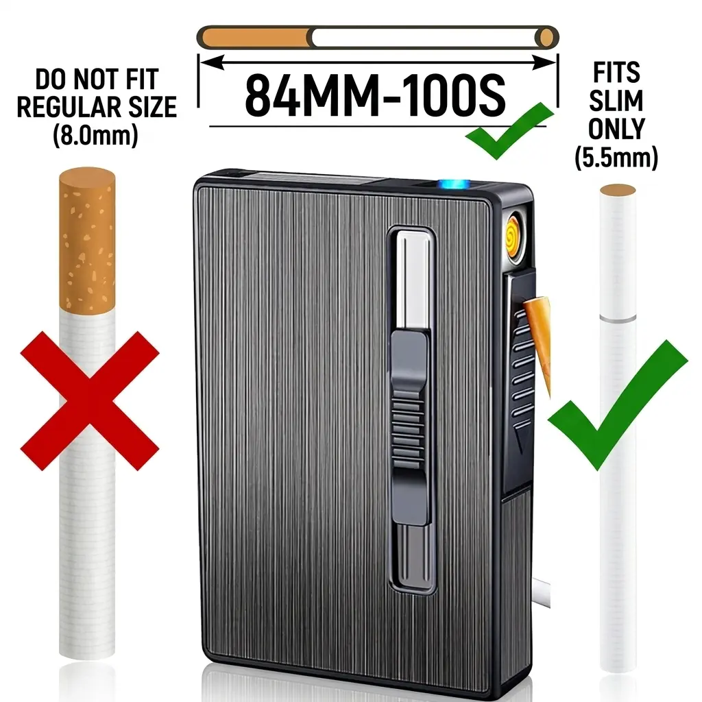 Suitable for slim stick  Outdoor Portable Windproof Lighter Apto para cigarrillos delgados Case USB Charging Lighter Box for Livingroom Bedroom Office Outdoor(Without Butane Gas)