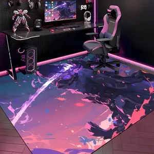 R-Raiden Shogun Floor Mat Gaming Room Soft Flannel Floor Rug Non-Slip Absorbent Doormat for Esports Setup, Bedroom, Entrance, Gamer Home Decor, Anti-Skid Washable Mat, Multiple Sizes Available