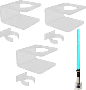 Clear Light Saber Wall Mount Wall Rack Wall Holder - 3 Pack for Displaying Lightsabers with Clear Design and Secure Mounting Clips