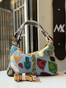 Genuine Leather Mega Crossbody Tote - Large Capacity Women's Bag with Colorful Patchwork Design & Adjustable-Strap for Everyday Use-HDXf700