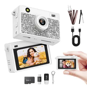 Hotu Bling Diamond Mini Keychain Camera, 5mp Y2K Pocket Digital Camera, 1.47 Inch HD Screen, Flashlight, 16GB Storage, Travel, Live Stream, Kids, Gift