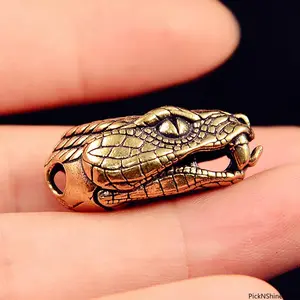 Brass Snake Head EDC Knife Lanyard Bead, Paracord Animal Figurine, DIY Collection & Desktop Ornament for Home Office Decor & Gift