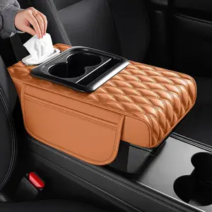 summervibes Car Seat Organizer with Raised Central Armrest Paper Towel Box Storage Bag Cup Holder Small Item Storage Multi Functional Pad for Glove Compartment