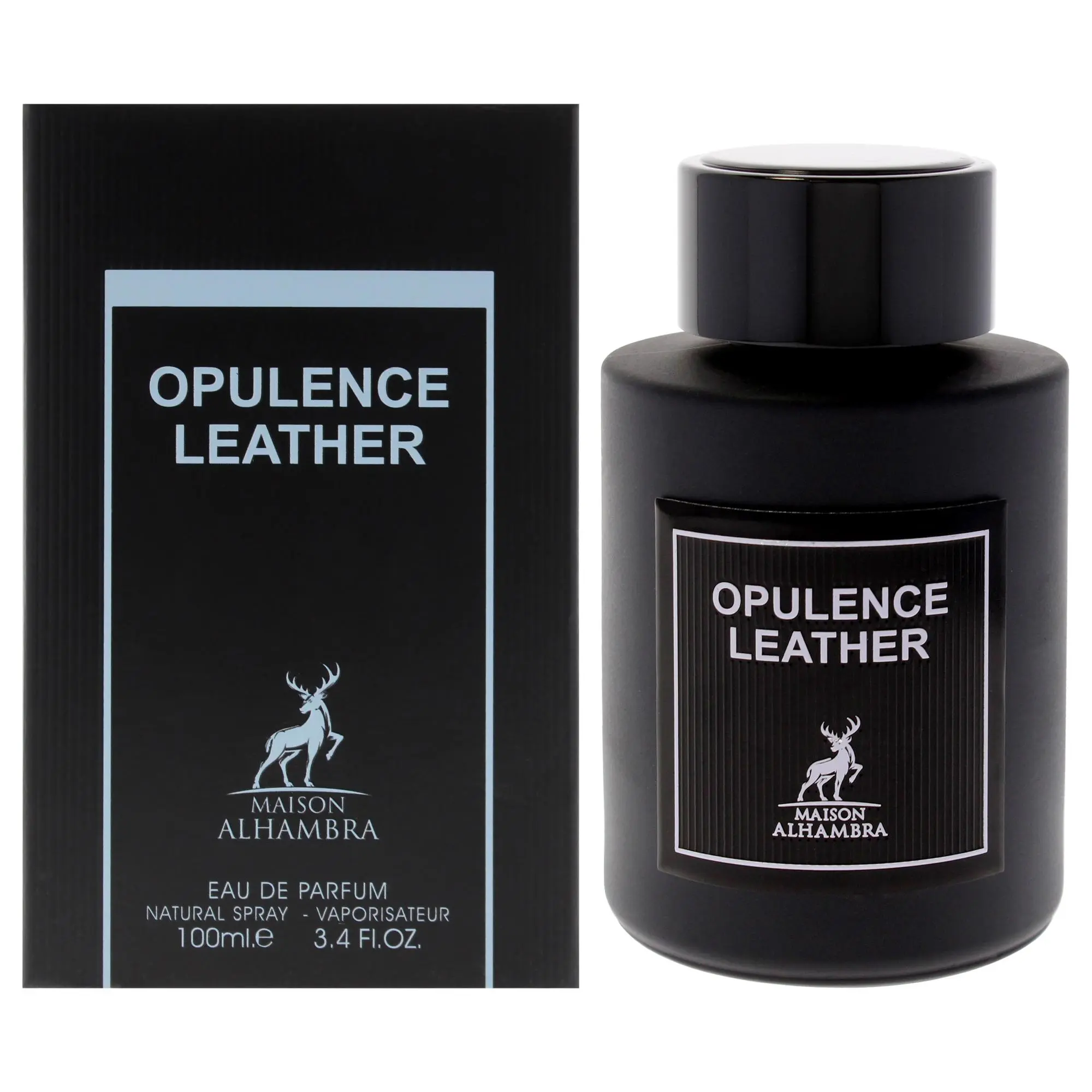 Opulence Leather by Maison Alhambra, Luxurious Bold Leather 100 ml (3.4 oz) EDP Perfume for Men with Deer Emblem, Natural Spray