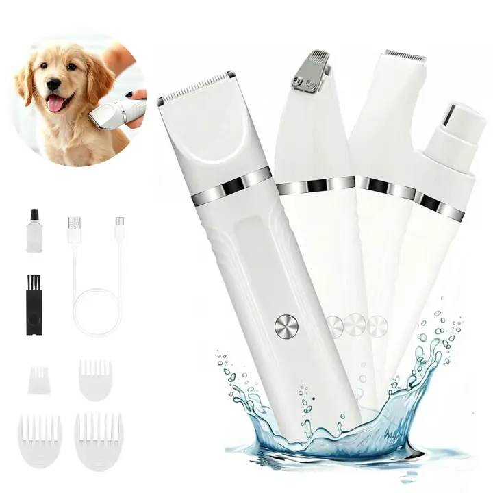 Dog Clippers Grooming Kit Hair Clipper, Dog Clippers for Thick Coats, Cat Hair Clippers Kit with Nail Grinder, Pet Grooming Tool, Rechargeable & Waterproof Pet Paw Trimmer, Safe for Dogs & Cats Low Noise Pet Shaver