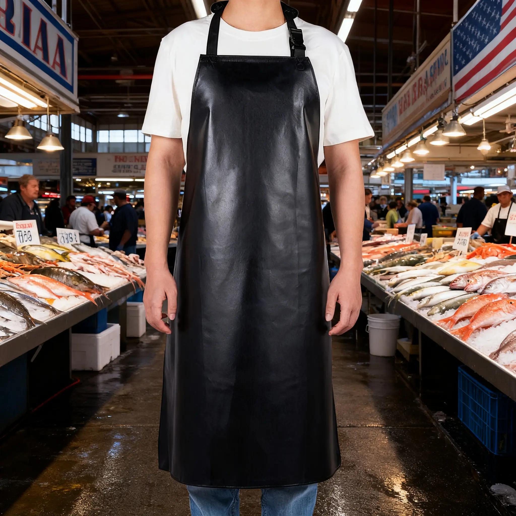 Essential Waterproof Oil-Resistant Long 1 Count PU Leather Chef Apron, Unisex Design for Commercial Use, Easy Clean Fish Restaurant Apron, Kitchen Aprons