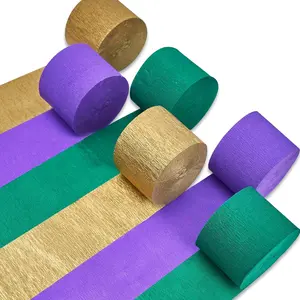 PartyWoo Mardi Gras Metallic Crepe Paper Streamers, 6 Rolls (1.8 in x 82 ft Each, 492 ft Total) - Gold, Purple, Green for Mardi Gras, Wedding, Birthday Decorations