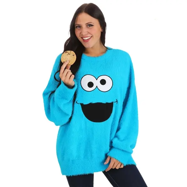 Adult Sesame Street Fuzzy Cookie Monster Oversized Sweater