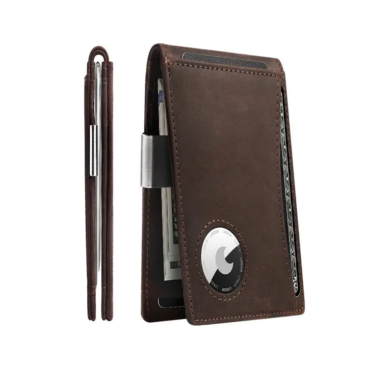 LORZOR Men's Full-Grain Leather Bifold Wallet with AirTag Holder, Elegant Anti-Theft RFID Safe Design and Stainless Steel Money Clip, Bifold Trifold Men's Wallets, Foldable, High-Capacity, Slip Pocket, Durable Bifold Wallet, Genuine Leather Wallets
