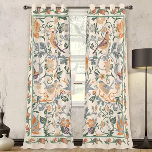 2 panels Bohemian Style Bird & Floral Print Blackout Curtains, Thermal Insulated Heat Insulation Sunshade Drapes, Bohemian Prints for Bedroom Room Dividers