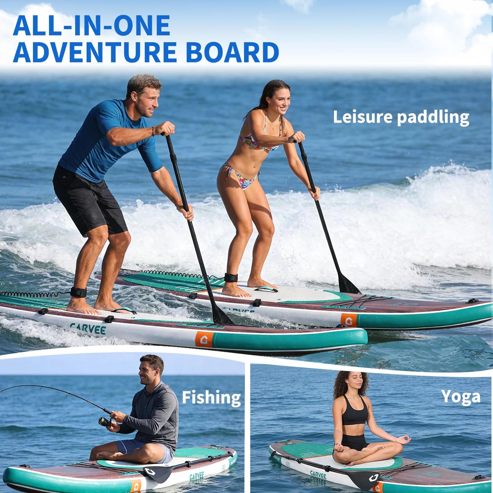 [TOP RATED - FLASH SALE] Garvee Inflatable Stand Up Paddle Board 11' x 33" with Accessories, Ultra-Light Deep Wood Style, Wide Non-Slip Deck, Triple Fin, Beginner-Friendly All-Around SUP – Deep Wood
