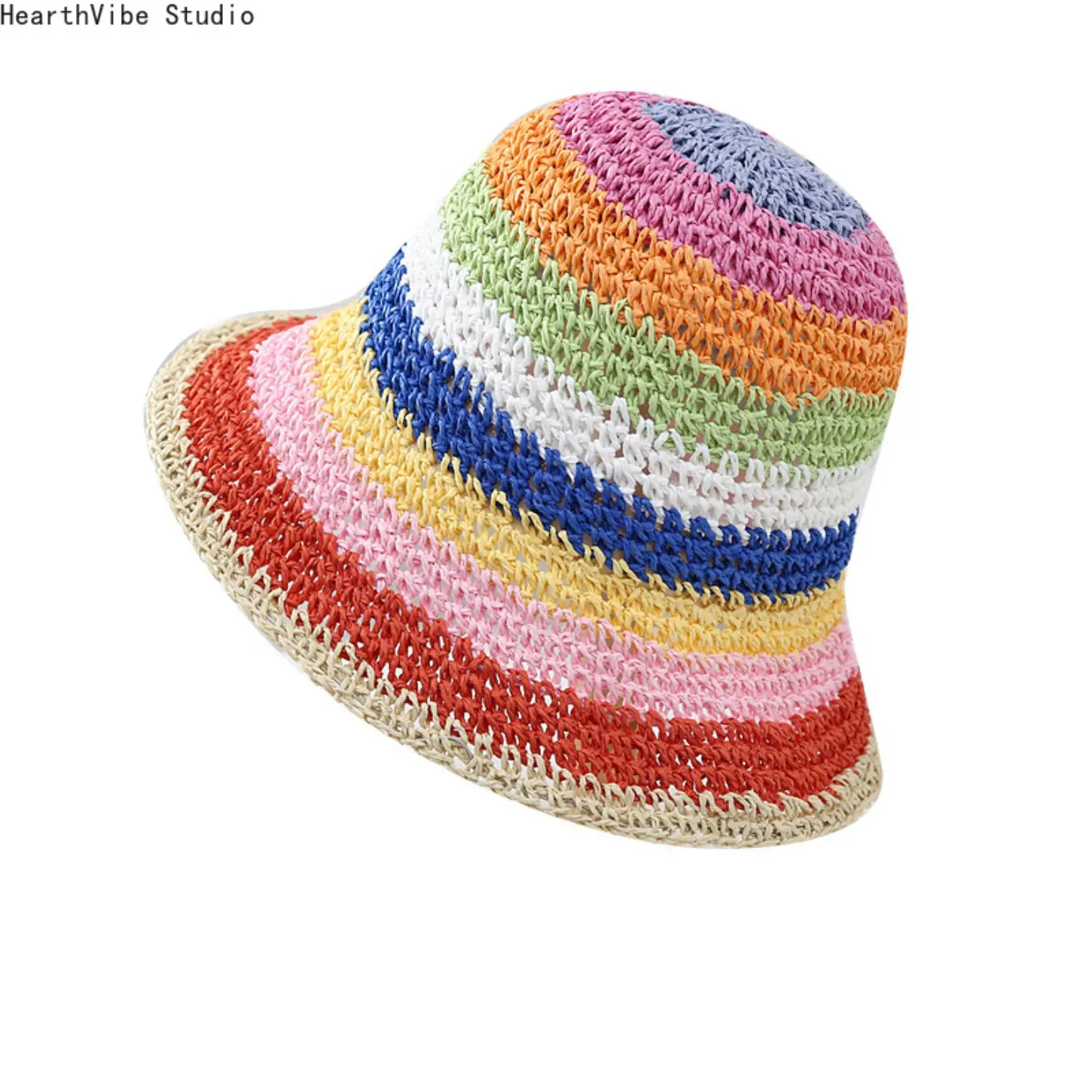 Women's Crochet Rainbow Fish Bucket Hat, Summer Straw Beach Cap for Outdoors, Fashion Accessory and Ideal Gift, Accessories For Women, Hats For Women