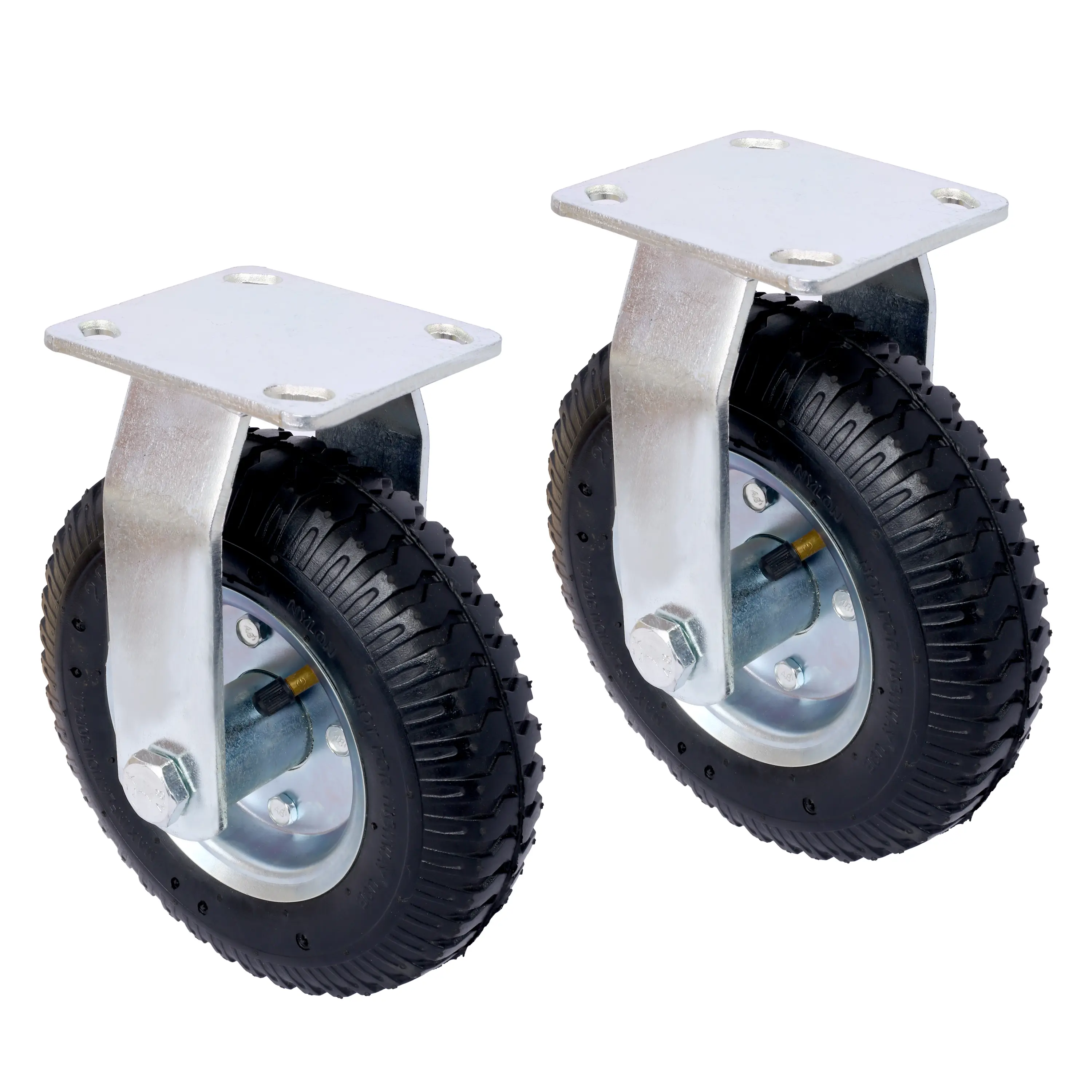 2PCS Rigid Pneumatic Caster Wheels, 8" Size Metal Steel Hub with Ball Bearings & Swivel Plate, 5/8-in Centered Axle Bore, 220-lb Capacity Black Tools & Hardware Accessory, 220 Pounds