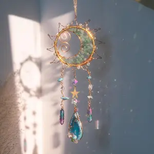 Moon & Star Design Dream Catcher, 1 Count Artificial Crystal Hanging Ornament, Hanging Decor for Home Living Room Room Courtyard Garden Window, Home Decor Ornaments