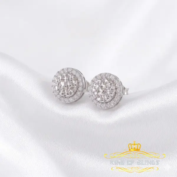 King of Bling's 1.50ct Moissanite White 925 Sterling Silver Women's Circle Shape Nugget Earrings