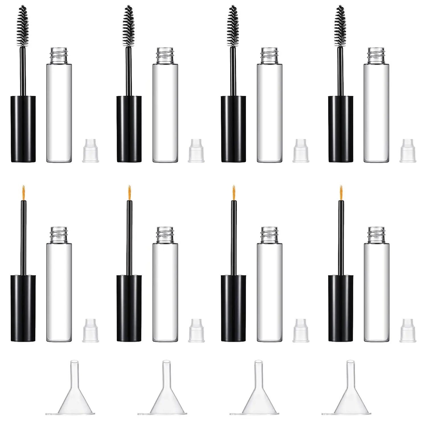 12 count 10ml Empty Mascara Tubes Set Includes 4 Eyelash Serum Container Bottles, 4 Liquid Eyeliner Containers, 4 Funnels for Castor Oil DIY Mascara Empty Eyelash Serum Tube Set