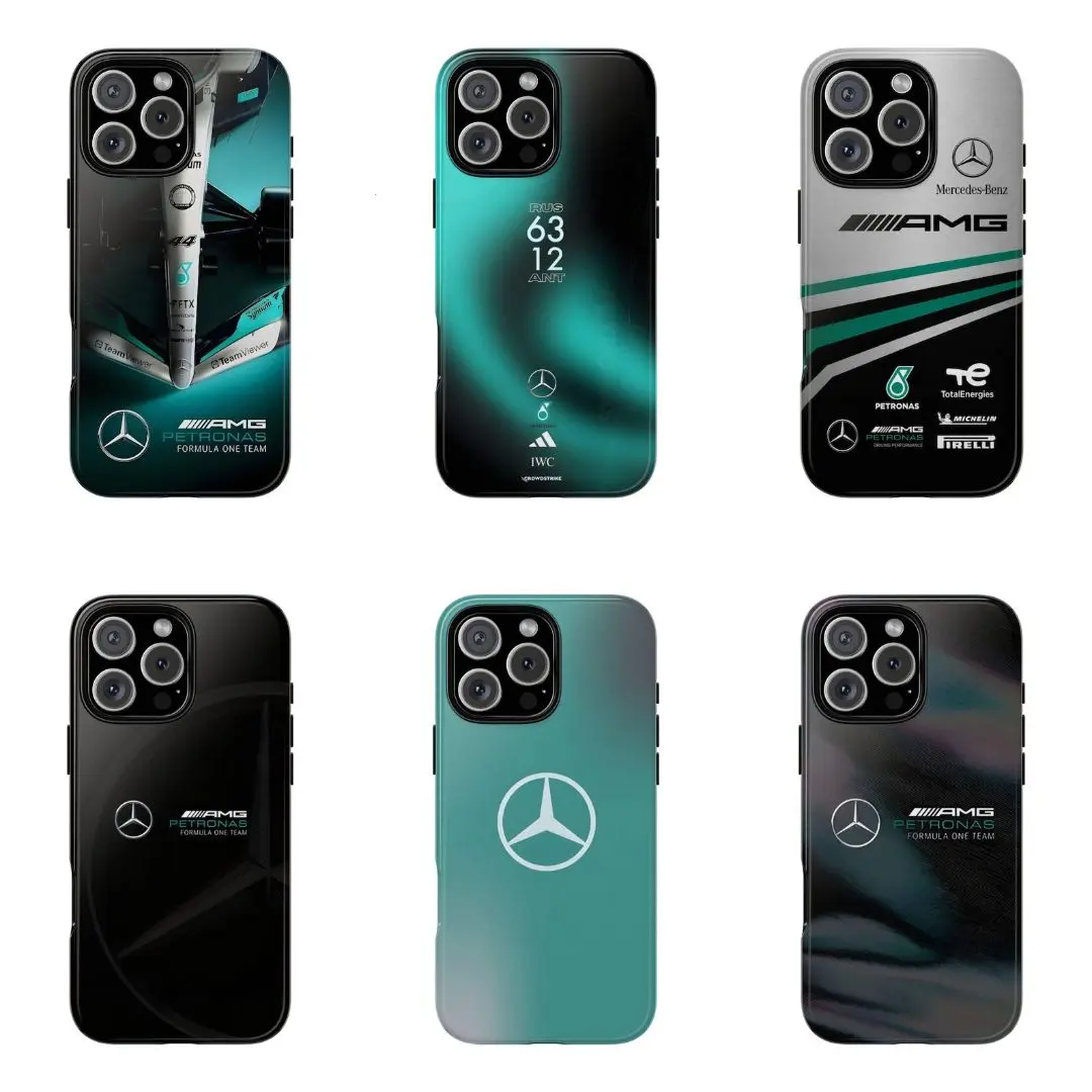 Mercedes AMG F1 Racing Livery Phone Case - George Russell 63 Petronas Team Sponsor Protective Cover - Phone Cover for iPhone 7-17 Pro Max / for Samsung S21-S25 Ultra