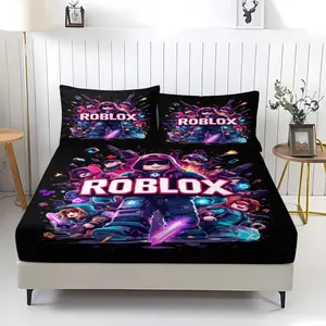 Roblox patterned printed bed sheet, including 1 bed sheet and 2 pillowcases, non slip dust cover suitable for bedrooms and guest rooms, suitable for personal use or gift giving, Bedsheet