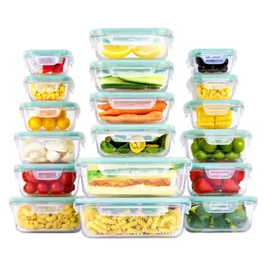 【New Year Prep】Vtopmart 18 Pack Glass Food Storage Containers with Lids -Stackable Design for Kitchen Utensils Oven Microwave Freezer Dishwasher Kitchenware  Square Fridge Organizers Insulated Lunch Compartment Grey Rectangle